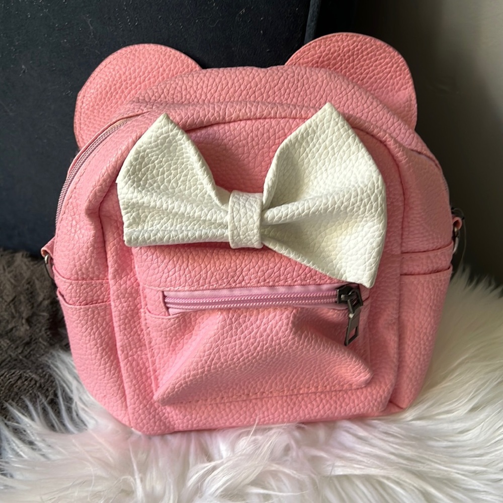 Boutique Leather Minnie Mouse Ears with Bow Pink Adjustable Mini Backpack